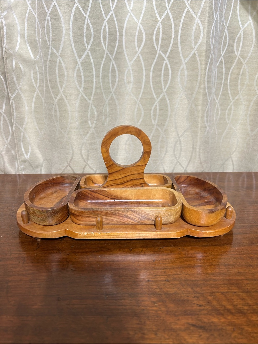 Handcarved Wooden Serving Tray Set - Natural Wood